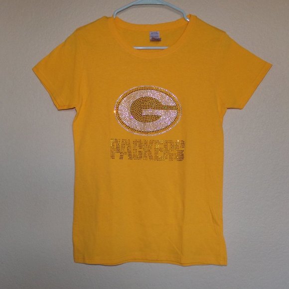 G Packers Football T Shirt Sequins  Medium Gold - Picture 2 of 2